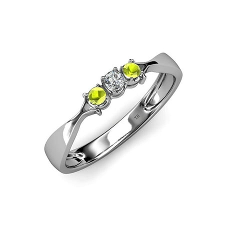 

Peridot and Diamond (SI2-I1 G-H) Three Stone Ring 0.18 ct tw in 14K White Gold.size 6.0