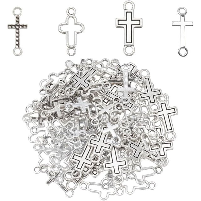 80 piezas de dijes de eslabón en 4 estilos, conectores de estilo tibetano de aleación de plata, colgantes de crucifijo de metal para manualidades, pulseras, collares y joyería.