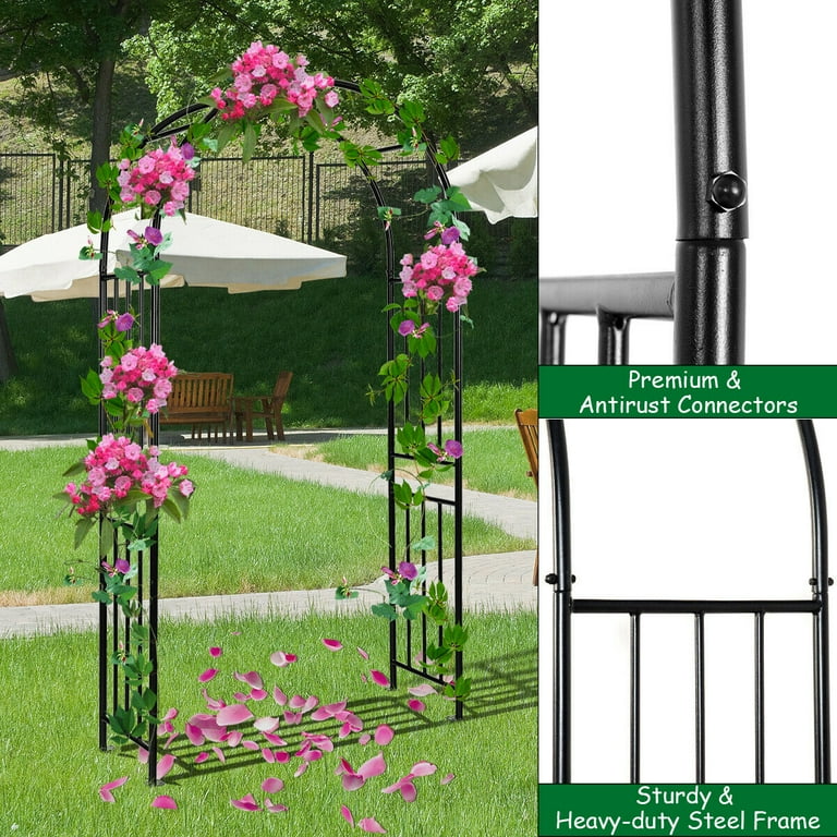 Gymax 7.2Ft Steel Garden Arch, Outdoor Metal Archway for