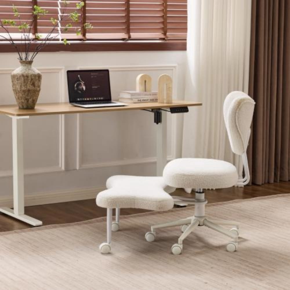 Meditation Chair, Ergonomic Cross Legged Office Chair with Lumbar Support, Height Adjustable Seat Cushion, 360° Swivel Casters, Beige