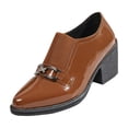 thumbnail image 2 of Willtoo Women's Patent Leather Pointed Toe Block Heel Loafers, Slip On Chunky Mid Heel Oxford Dress Shoes with Metal Buckle, Vintage Business Office Career Pumps Comfort Walking Footwear, 2 of 6