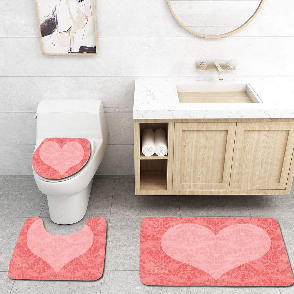 GOHAO Coral Big Pink Heart Shape on Ancient Damask Faded Old