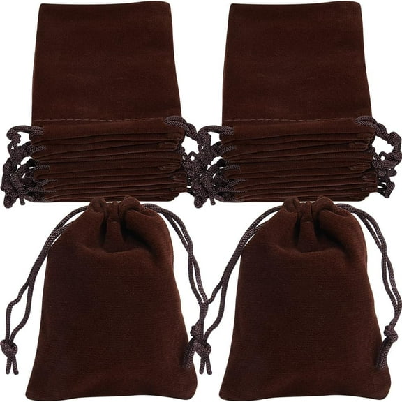 25Pcs Velvet Bags with Drawstring Brown Jewellery Pouches for Jewelry Wedding Favors Present and DIY Craft 2.7x3.5 Inch