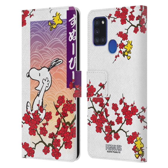Head Case Designs Officially Licensed Peanuts Oriental Snoopy Cherry Blossoms 2 Leather Book Wallet Case Cover Compatible with Samsung Galaxy A21s (2020)