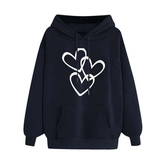 LMKIHUSA Cute Graphic Hoodies for Women Casual Winter Pullover Sweatshirts Long Sleeve Drawstring Heart Print Tops with Pockets Black,S