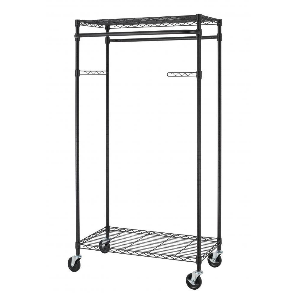 New Bronze 2Tier Rolling Clothing Garment Rack Shelving Wire Shelf