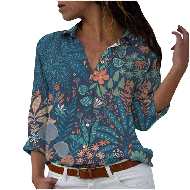 Pompotops Hauts de Mode pour Femmes Col Rabattu T-Shirts Décontractés Imprimés Amusants Blouse Chemise Imprimée