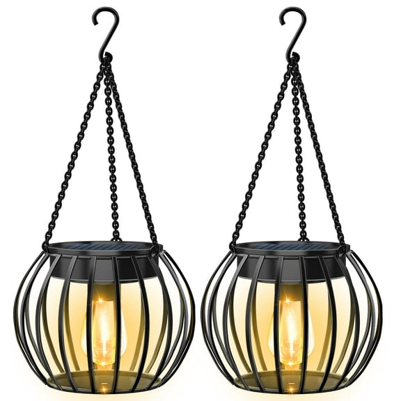 COCOBELA 2Pack Solar Outdoor Lights Upgraded Hanging Solar Lantern Metal Solar Lights Outdoor Waterproof Lanterns Decorative Outdoor Lights Solar Powered Tree Lantern for Garden Yard Patio Pathway