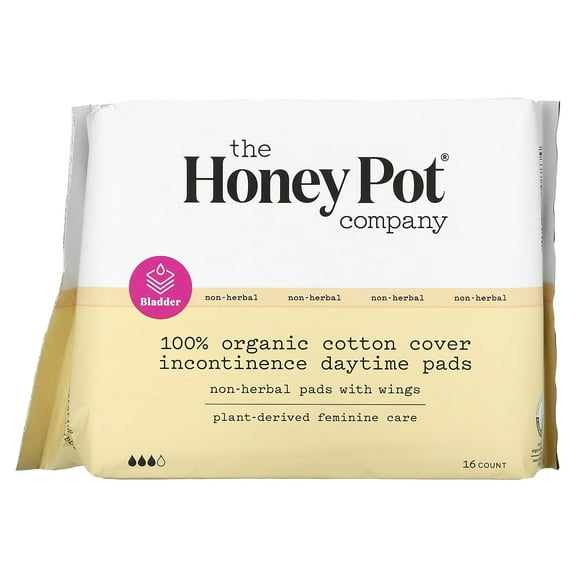 The Honey Pot Company 100% Organic Cotton Cover Incontinence Daytime Pads, 16 Count