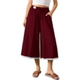 thumbnail image 4 of MLQIDK Pedal Pushers for Women Capri Pants Trendy Summer Elastic Waist Knee Length Cropped Pants Dressy Casual Crop Capris with Pockets Wine S, 4 of 7