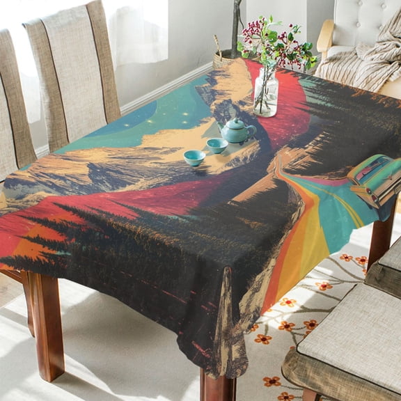 Yayeee Tablecloths for Rectangular Tables 54 x 54 inch Party Table Cover, Colorful Road