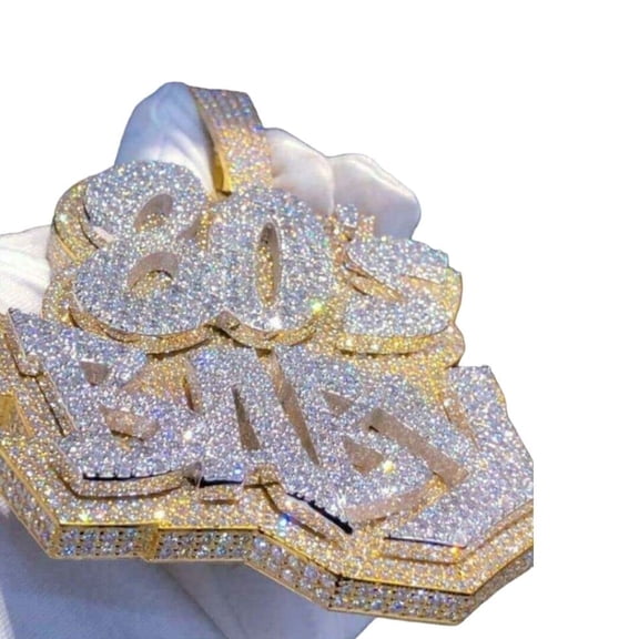 Initial Iced Out Hip Hop Bling Wrap Customized ''80's" Unique Pendants For Men's 14k Yellow Gold Over 925 Sterling Silver Handmade Sparkling Number, Alphabet, Logo Pendant Gifts For Him