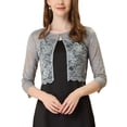 thumbnail image 1 of INSPIRE CHIC Cardigan pour Femme Ouvert Manches 3/4 Transparent en Dentelle Florale Boléro Court TP Gris, 1 of 7