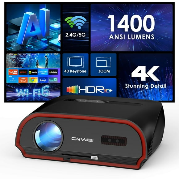 Proyector inteligente Pxodyda Ultra Bright 1400 ANSI Lumens 4K