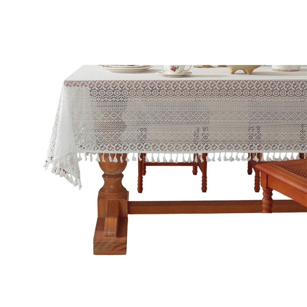 Lumkix Vintage Design Cotton Tablecloth Rectangle With Lace Crochet for Home Use