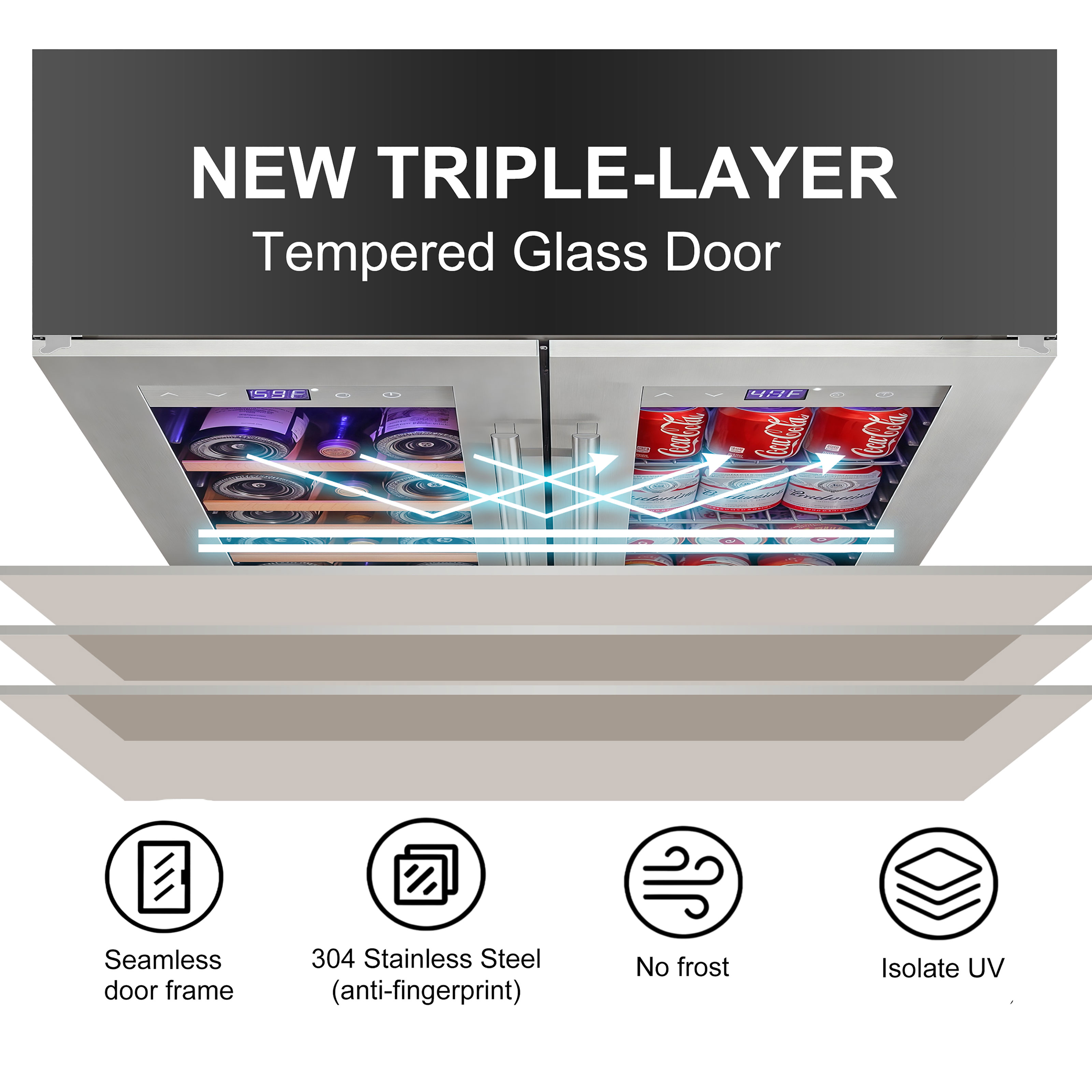 AIchiller 24 inch French Door Dual Zone Wine Cooler, Flexible Installation Beverage Refrigerator for Under Counter Beer Storage