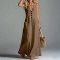 thumbnail image 6 of Uscallm Women's Sleeveless V Neck Maxi Dress Button Down Flowy Solid Boho Long Dresses Casual Lightweight Beach Vacation Summer Sundress, Brown S, 6 of 7