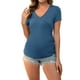 thumbnail image 2 of INSPIRAR CHIC Blusa de Maternidad para Mujeres con Fruncido, Cuello en V Cruzado, Estilo Faux Wrap, Manga Corta, T-Shirt Pequeña Negra y Azul, 2 of 6