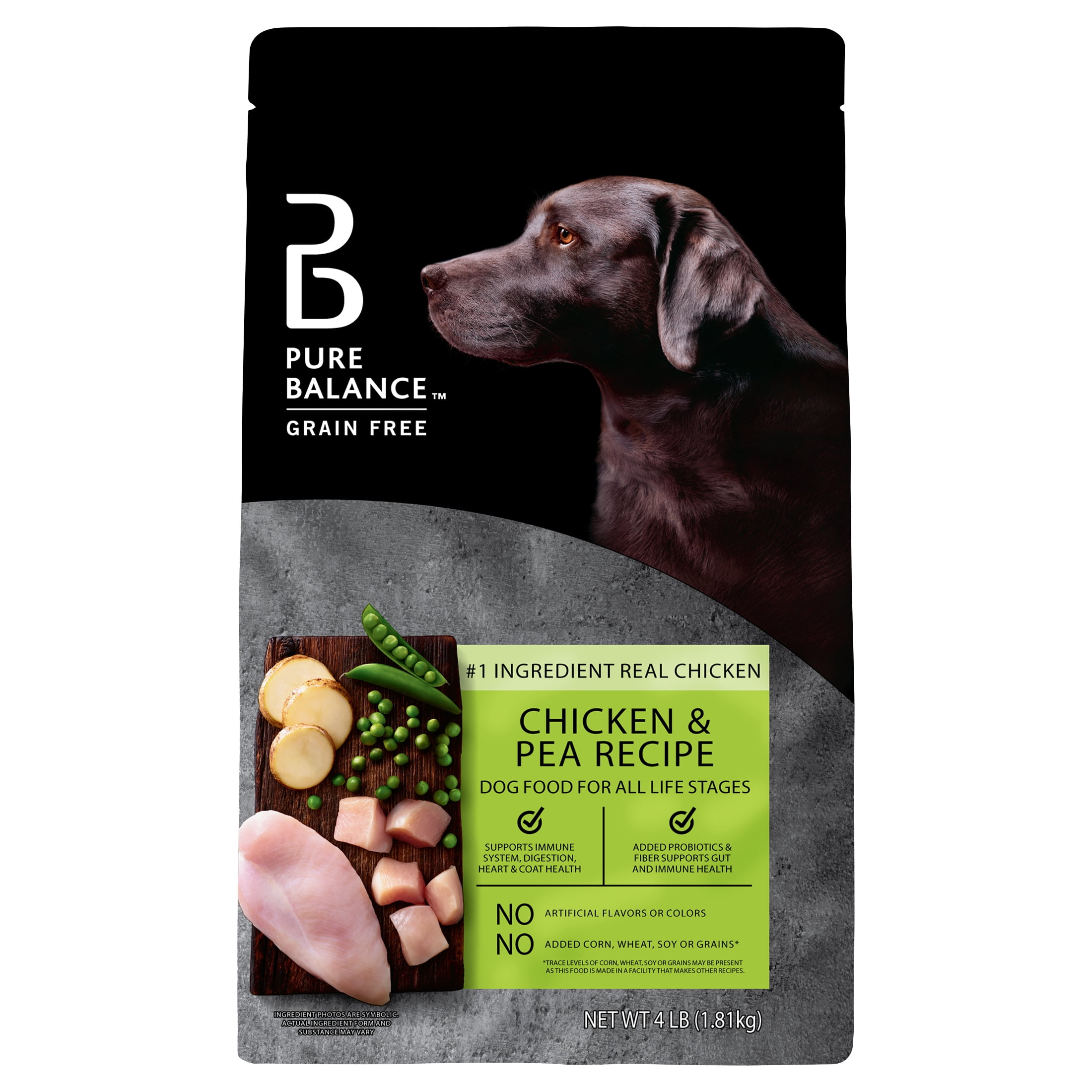 (3 pack) Pure Balance Grain-Free Chicken and Pea Recipe Dry Dog Food, 4 lb