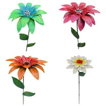 4-Pack, Vibrant Metal Flowers Garden Decor, Colorful Metal Flower Outdoor Decorative Garden Stakes, Yard Art Spring Decorations for Outdoor Lawn Pathway Patio