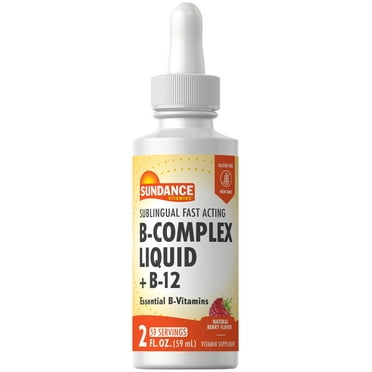 Vitamin B Complex Liquid | 2 Fluid Ounces | With B-12 | Natural Berry Flavor | Essential Sublingual Vitamins | Vegetarian, Non-GMO, and Gluten Free Supplement | By Sundance
