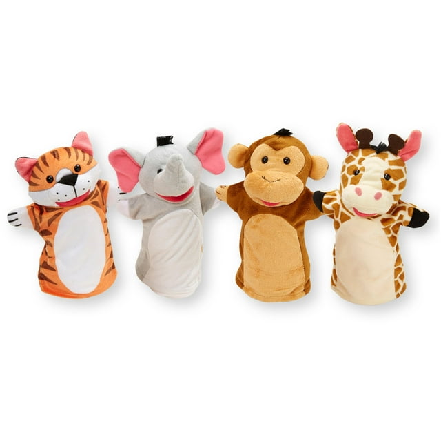 Melissa & Doug Marionetas de Mano de Amigos Del Zoológico (Juego de 4): Elefante, Jirafa, Tigre y Mono