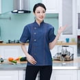 thumbnail image 3 of Camiseta de Cocinero Hombres Mujeres Denim Chef Jacket Buttons Baker Jacket Catering Clothing Chef Shirt para Cocineros Negro 2XL Baoblaze chaqueta de chef de manga corta, 3 of 5