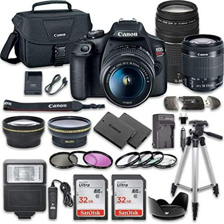 Canon EOS Rebel T7 DSLR Camera Bundle with Canon EF-S 18-55mm f/3.5-5.6 is II Lens + Canon EF 75-300mm f/4-5.6 III Lens + 2pc SanDisk 32GB Memory Cards + Accessory Kit