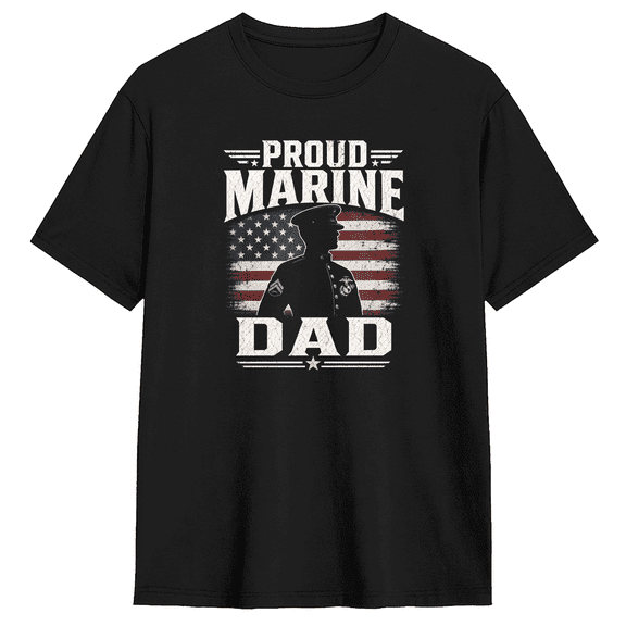 Proud Marine Dad Vintage Graphic Tee for Men, Dad Fun Cotton Short Sleeves T-Shirt