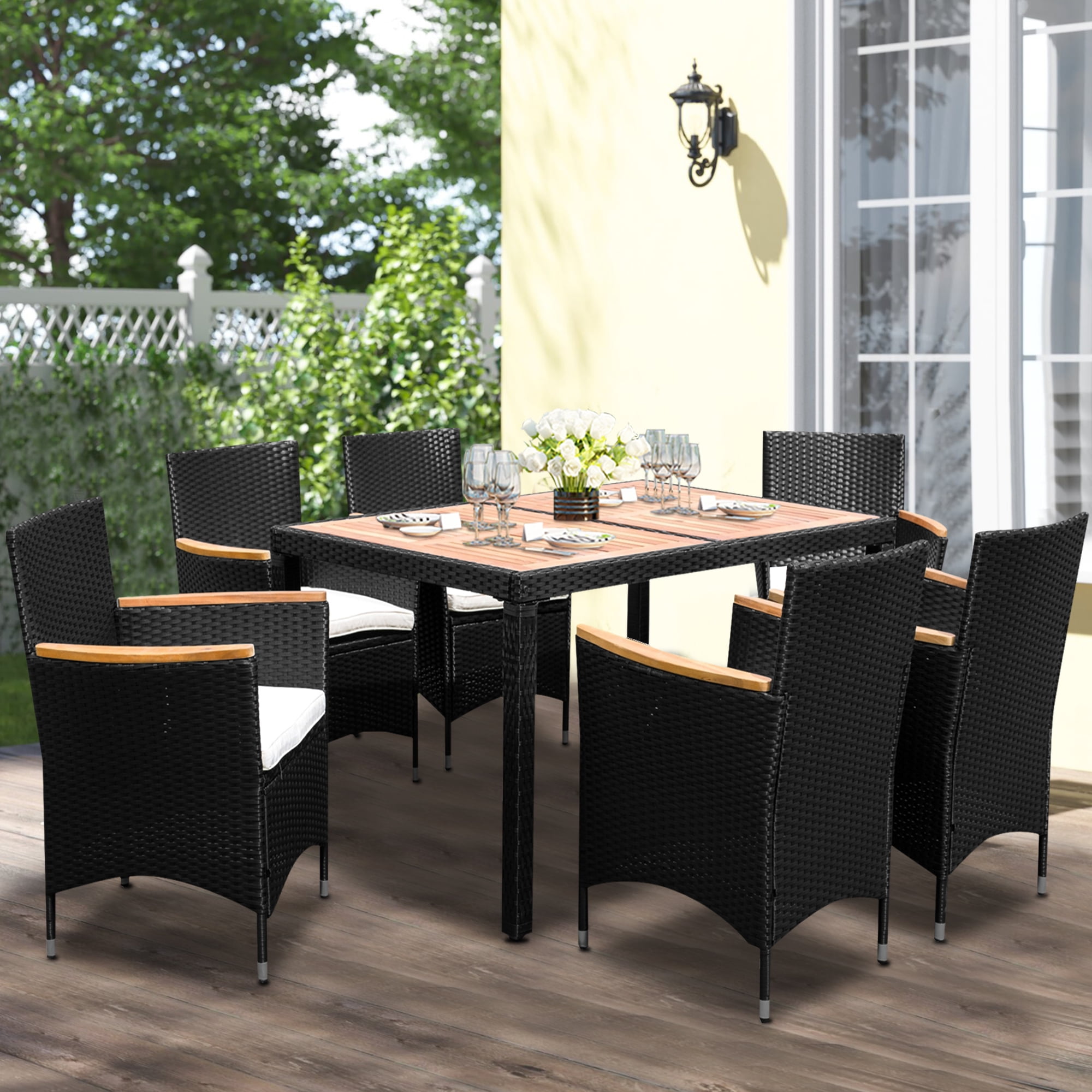 Sesslife Patio Dining Sets, 7 Piece Outdoor Table and Chairs, PE Wicker