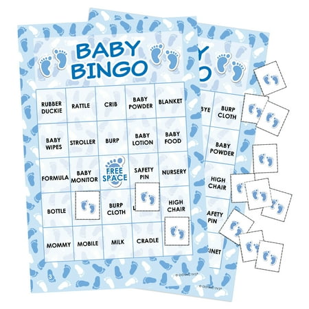 - Blue It's a Boy Baby Shower Bingo Game, 24 Players