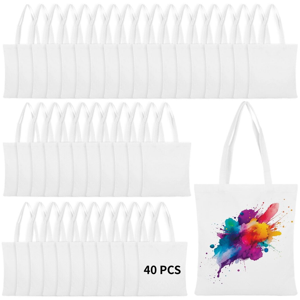 40 PCS Sublimation Canvas Bags Blank Canvas Tote Bag Heat Transfer Canvas Bag Screen Printing Grocery Bag DIY Crafting Canvas Bag Reusable