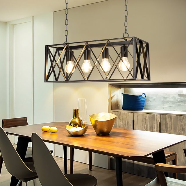 DingLiLighting 4-Light Farmhouse Industrial Kitchen Island Pendant Light, Black Modern Ceiling Light for Kitchen, Metal, E26 Bulb Included