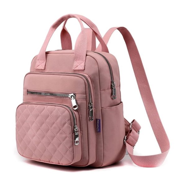 QYMHOODS Women's Multi-Pocket Convertible Backpack, Lightweight Shoulder Bag with Quilted Front Pocket
