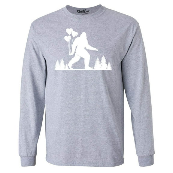 Shop4Ever Men's Big Foot with Heart Balloons Long Sleeve Shirt Medium Sports Grey