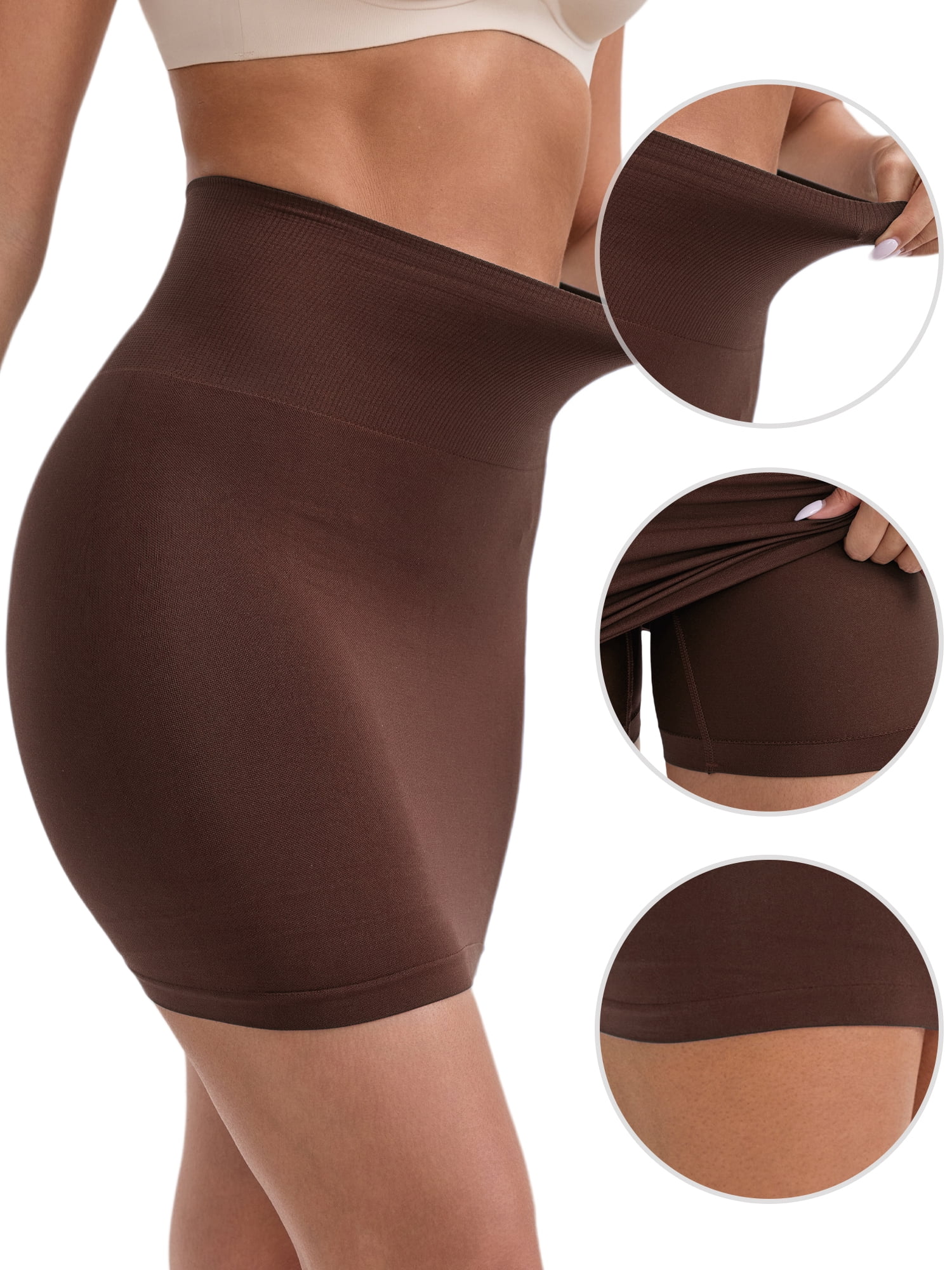 DARING DIVA Women's with Leggings Tummy Control High-Waisted Half Slip S Dark Brown
