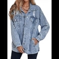 thumbnail image 2 of Chaqueta Vaquera Larga de Gran Tamaño para Mujer, Estilo Boyfriend, con Rotos y Desgastados. Azul L, 2 of 6