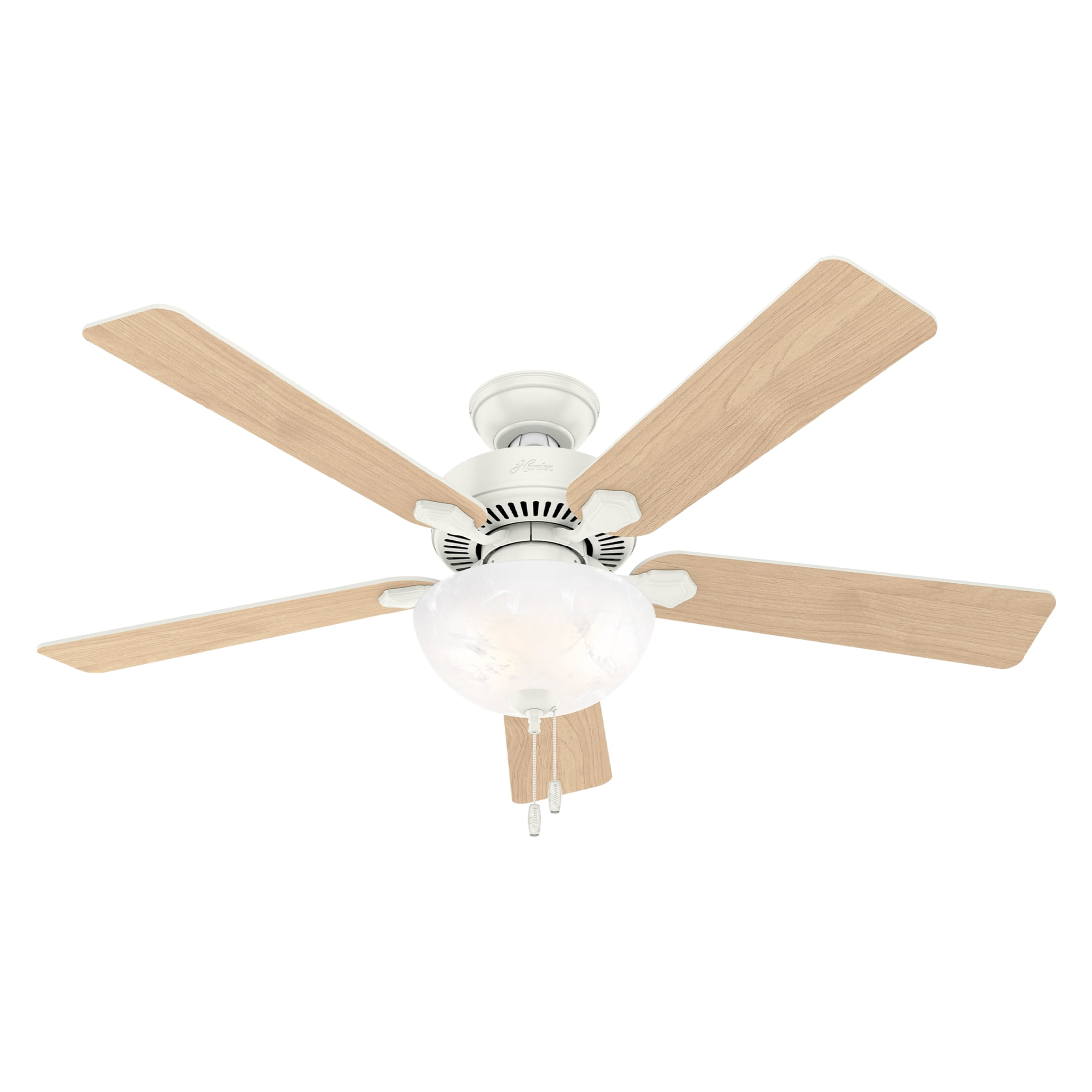 Hunter 52 inch Indoor Ceiling Fan with LED Light - White Ceiling Fan with Pull Chain, For Bedroom, Living Room, or Kitchen, Standard Mount, No Remote, 5 Blades - Swanson 50908, Fresh White