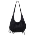 thumbnail image 2 of Tassel Faux Leather Handbag Large Capacity Top Handles Shoulder Bag 3in1 Convertible Satchel With Removable Crossbody Strap Soft Textured Purse For Women, 2 of 7