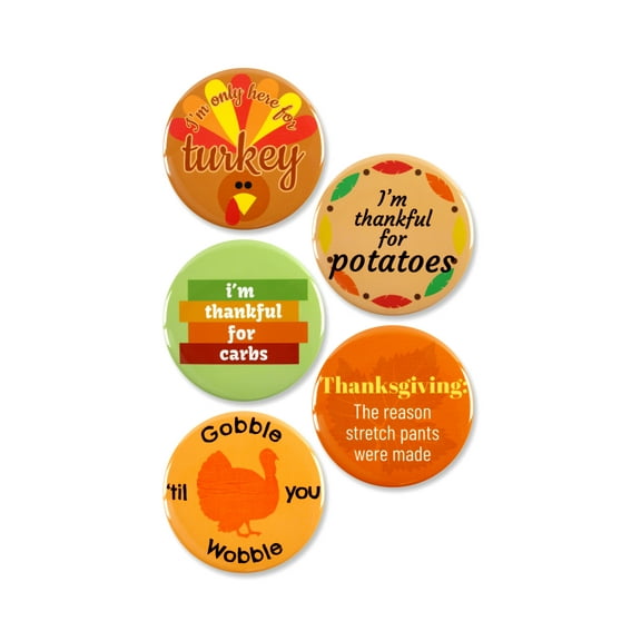 5 Pack - Funny Happy Thanksgiving Pinback Button Badges - 2.25 Inch