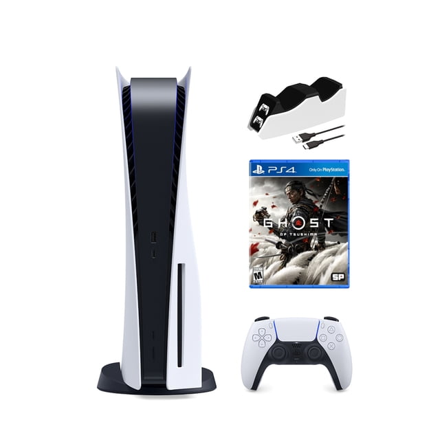 2022 New PlayStation Disc Version Gaming Console with Ultra Fast SSD, Wireless Controller, Ghost of Tsushima & Mytrix Controller Charging Dock