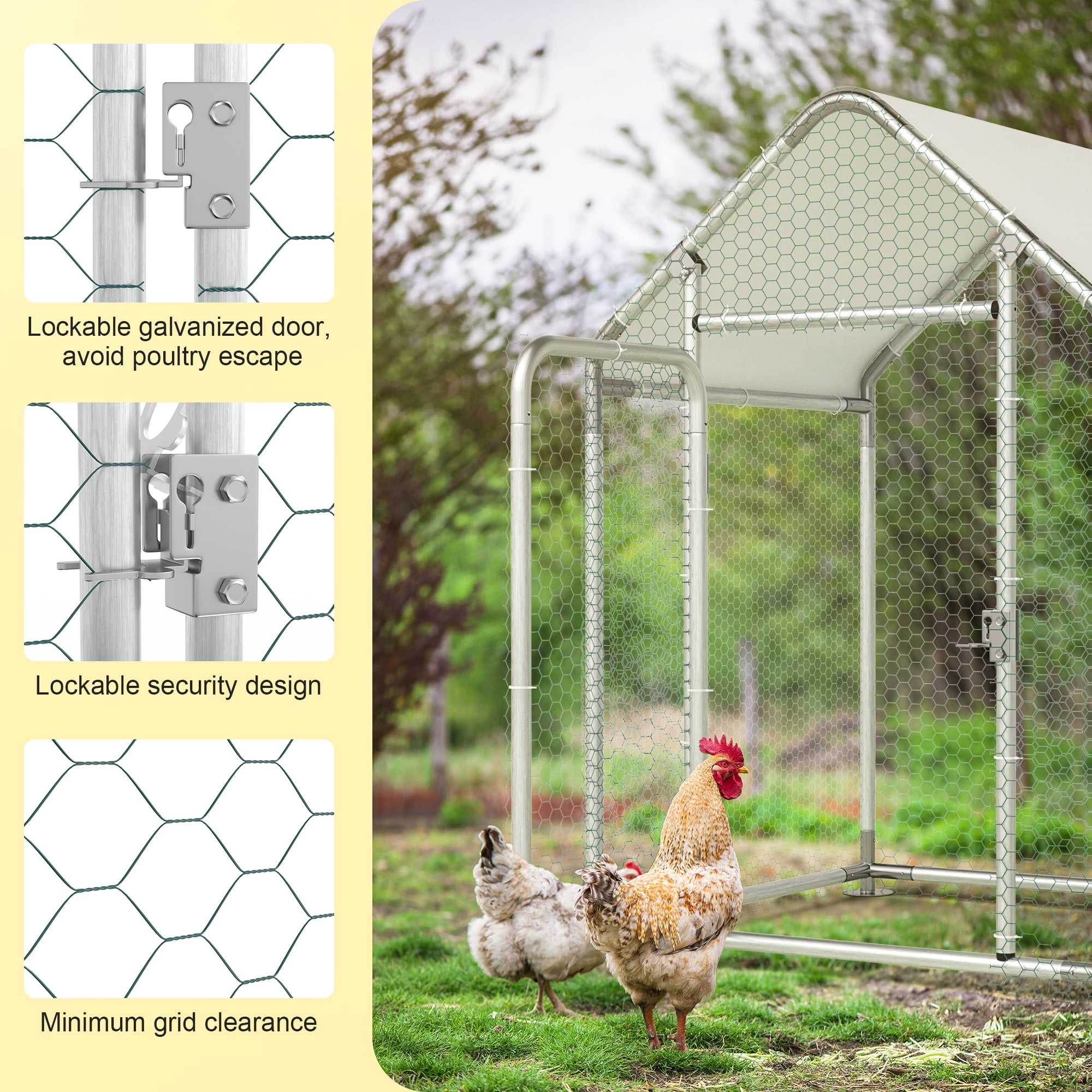 Metal Chicken Run Chicken Coop with Lockable Door Spire