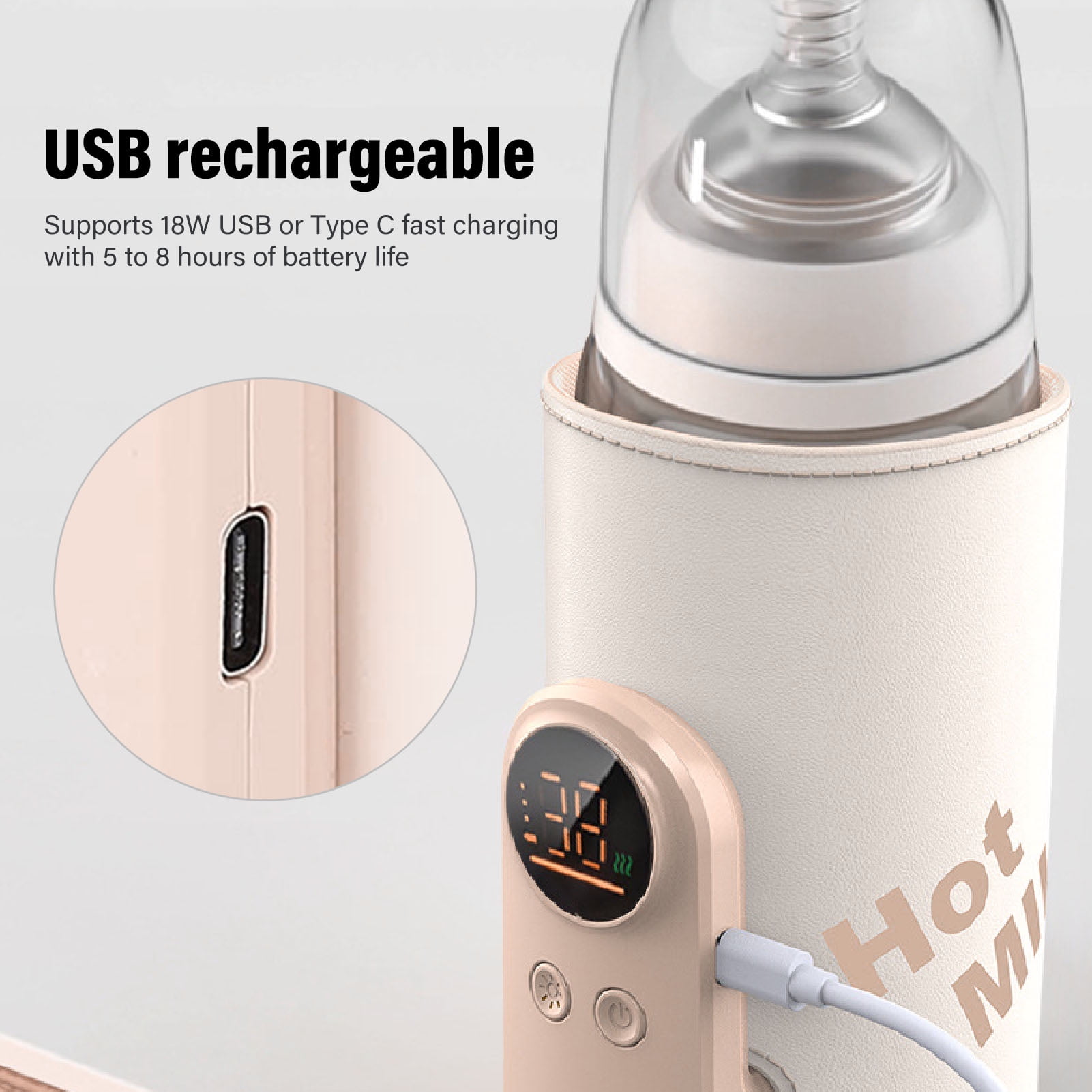 Riousery Portable Baby Bottle Warmer Constant Temperature USB Rechargeable Insulated Sleeve for Travel Outdoor Built-in 8000mAh Battery Heating Bag for Infant Newborn