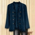 thumbnail image 6 of IROINNID Women's Solid Ruffle Denim Jacket Open Front Long Sleeve Double Button Down Casual Coat with Side Slit Pockets, 6 of 9