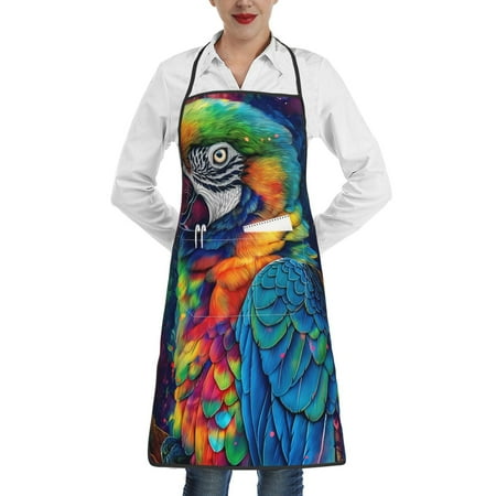

Gaeub Vibrant Rainbow Parrot Fantasy Kitchen Cooking Aprons Adjustable Bib Apron Waterdrop and Oil Resistant Kitchen Chef Apron for Women Men
