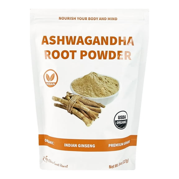 Cherie Sweet Heart, Organic Ashwagandha Root Powder, Resealable Zip Lock Pouch, 100% Raw from India, Perfect for Cooking, Smoothies, Lattes & Tea, Vegan & Gluten free