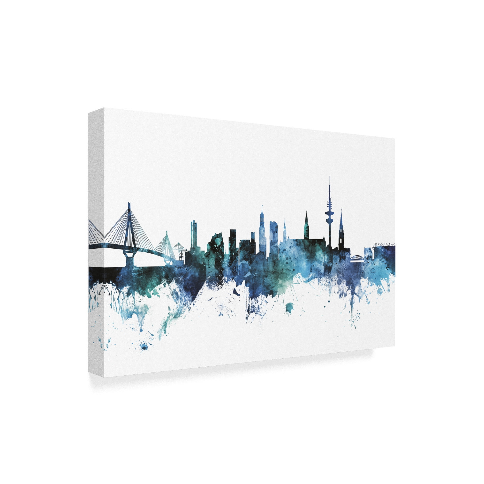 Trademark Fine Art 'Hamburg Germany Blue Teal Skyline' Canvas Art by Michael Tompsett