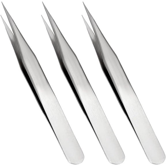3Pcs High Precision Needle Nose Tweezers Stainless Steel Non-Serrated Elbow Tweezer with Fine Point Tips Jewelry Tweezer Pliers for Sewing Beading Quilting Jewelry Making DIY Crafts