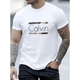 thumbnail image 2 of 180g Pure Cotton Mens Round Neck Short Sleeve Casual T Shirt with Calvin Logo Comfortable Stylish Attire for Adults Machine Washable Relaxed Fit for Casual Attire, 2 of 9