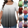 thumbnail image 1 of Titcea Plus Size Tops for Women Gradient Oversized Ruffled Pleated Short Sleeve T Shirts Loose Comfort Casual Daily Shirt Outdoor Holiday Tops, 1 of 4